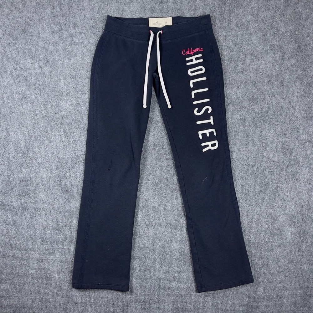 Y2K Hollister Sweatpants Women Size M Navy Blue Logo Drawstring Joggers